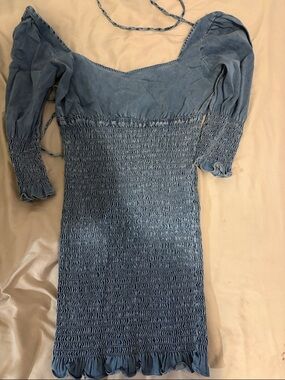 Fashion Nova Blue Smocked Mini Dress with Puff Sleeves